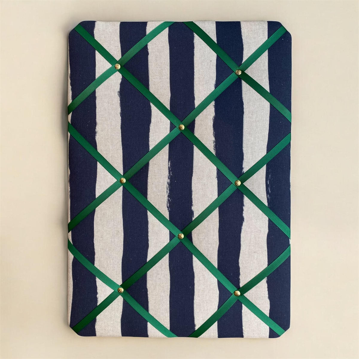 Handmade Linen and Ribbon Noticeboard ~ Stripes in Green or Blue ~ 3 Sizes