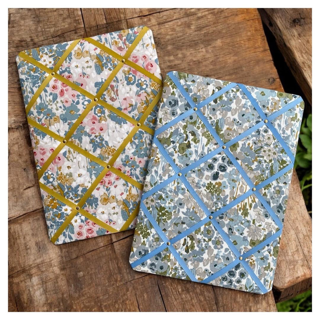 Handmade Fabric Noticeboard ~ Floral design in Summer with yellow ribbon