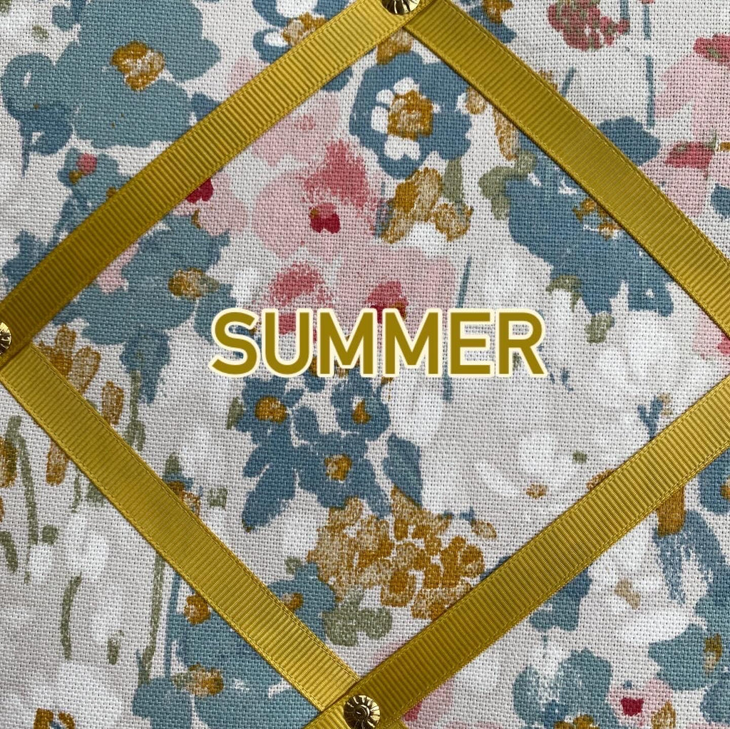 Handmade Fabric Noticeboard ~ Floral design in Summer with yellow ribbon
