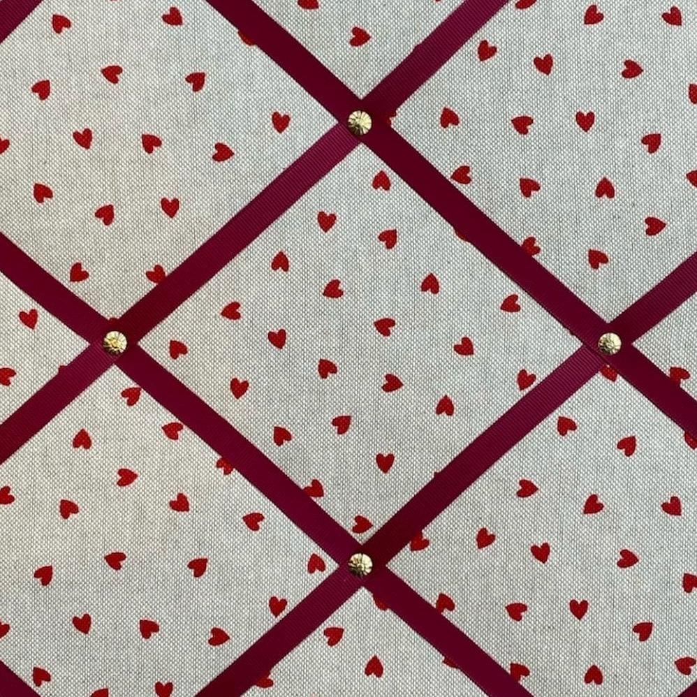 Handmade Fabric and Ribbon Noticeboard ~ Valentine Love Hearts ~ 3 Sizes