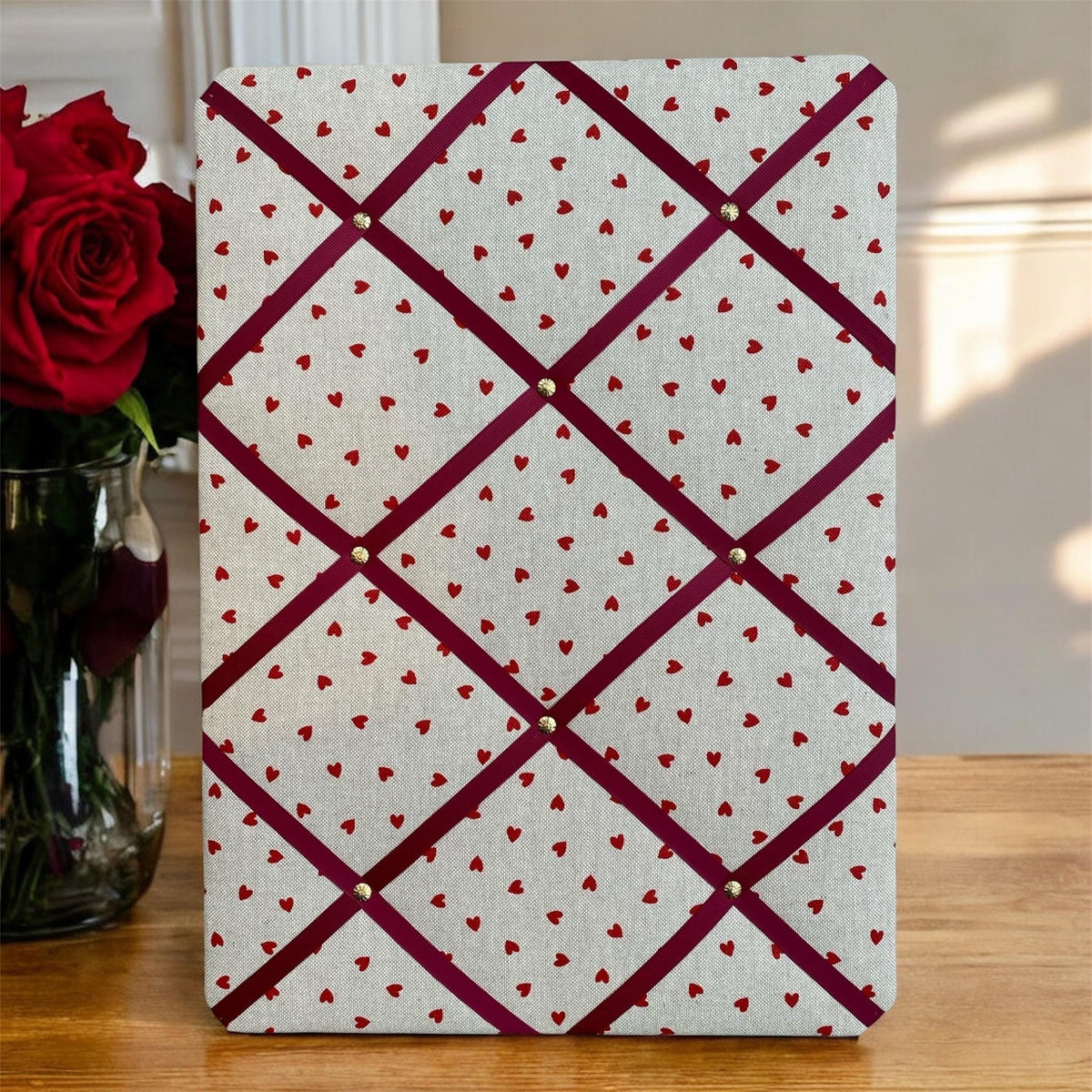 Handmade Fabric and Ribbon Noticeboard ~ Valentine Love Hearts ~ 3 Sizes