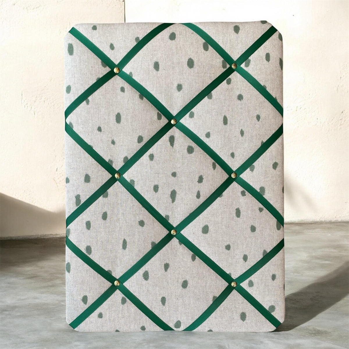 Handmade Fabric Noticeboard: Green Spots, Green Ribbon