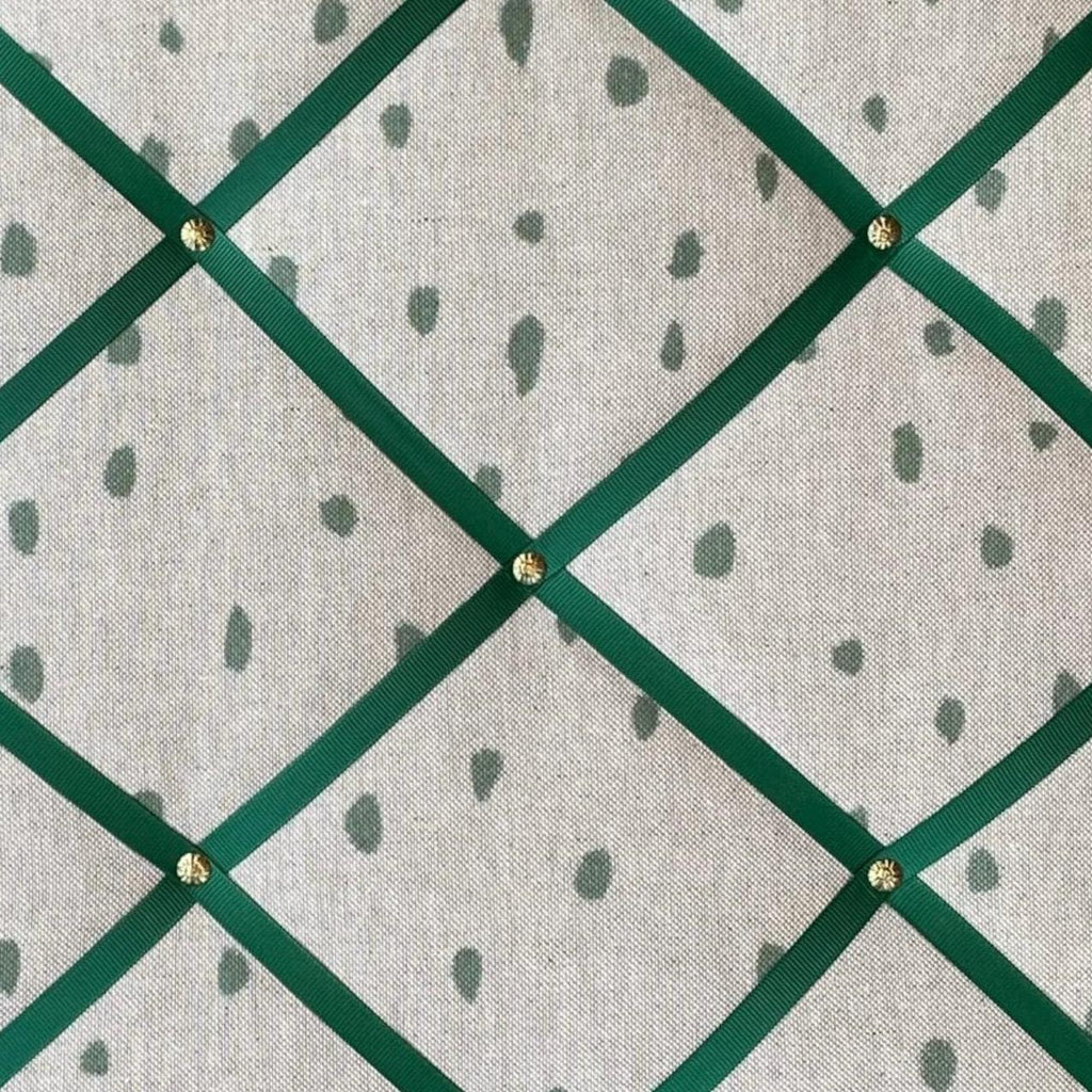 Handmade Fabric Noticeboard: Green Spots, Green Ribbon
