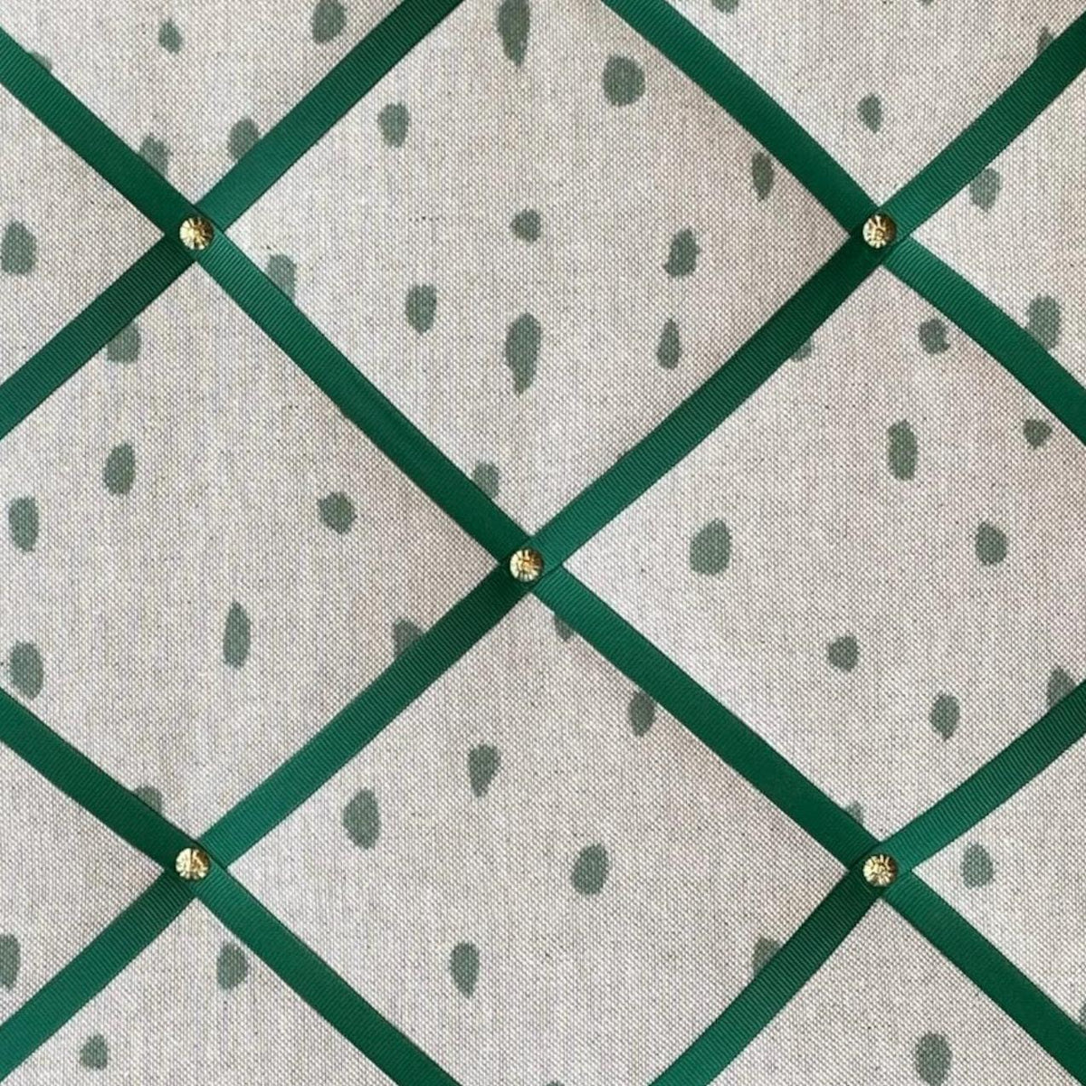 Handmade Fabric Noticeboard: Green Spots, Green Ribbon