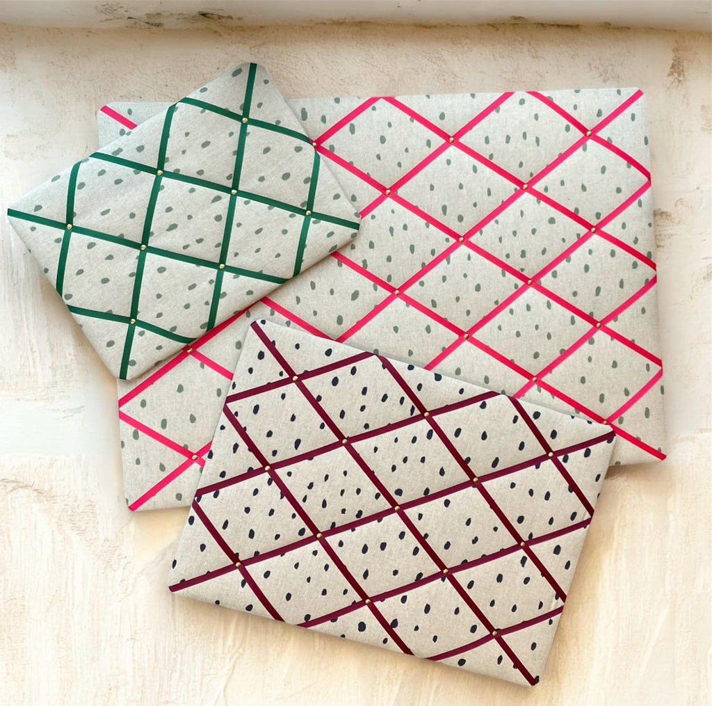 Handmade Fabric Noticeboard: Green Spots, Green Ribbon