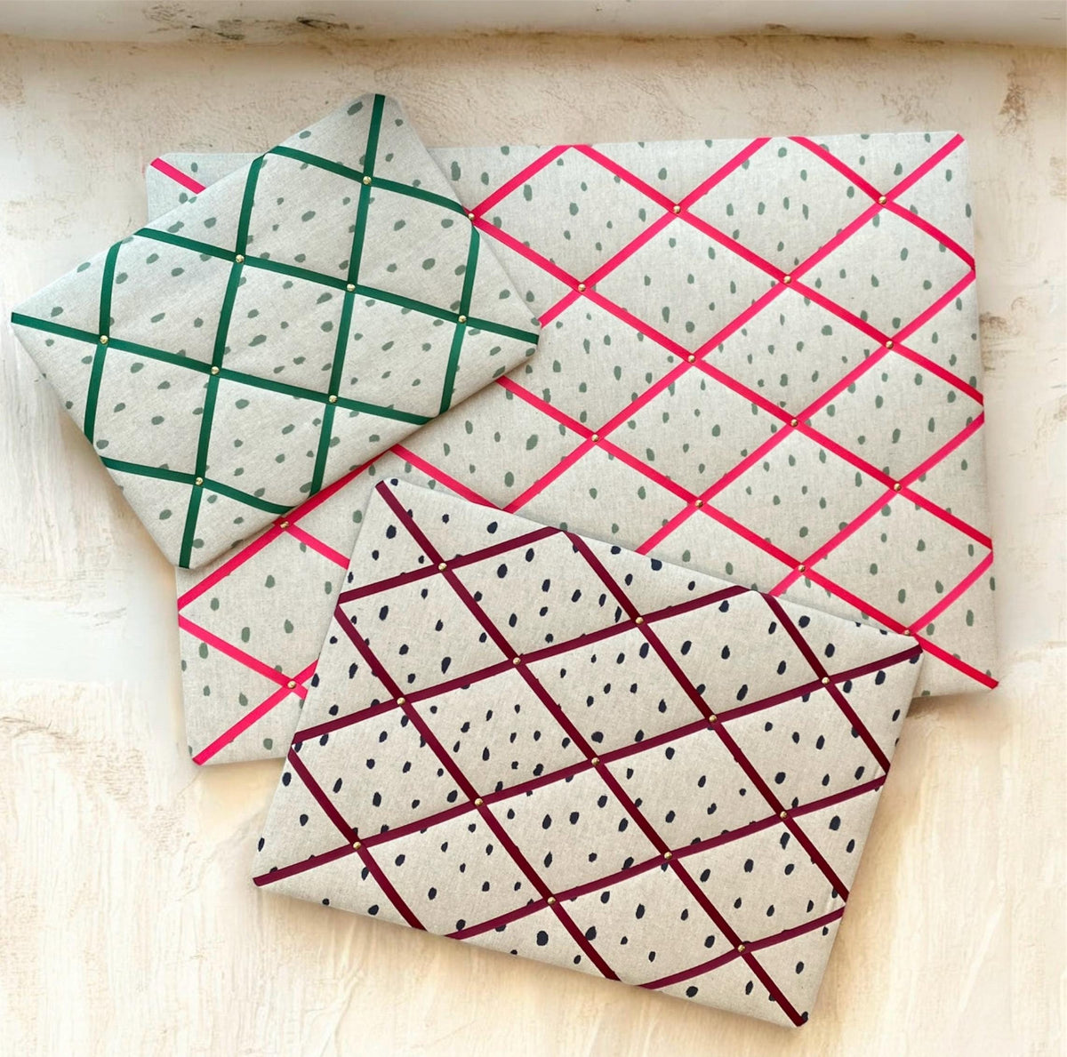 Handmade Fabric Noticeboard: Green Spots, Green Ribbon