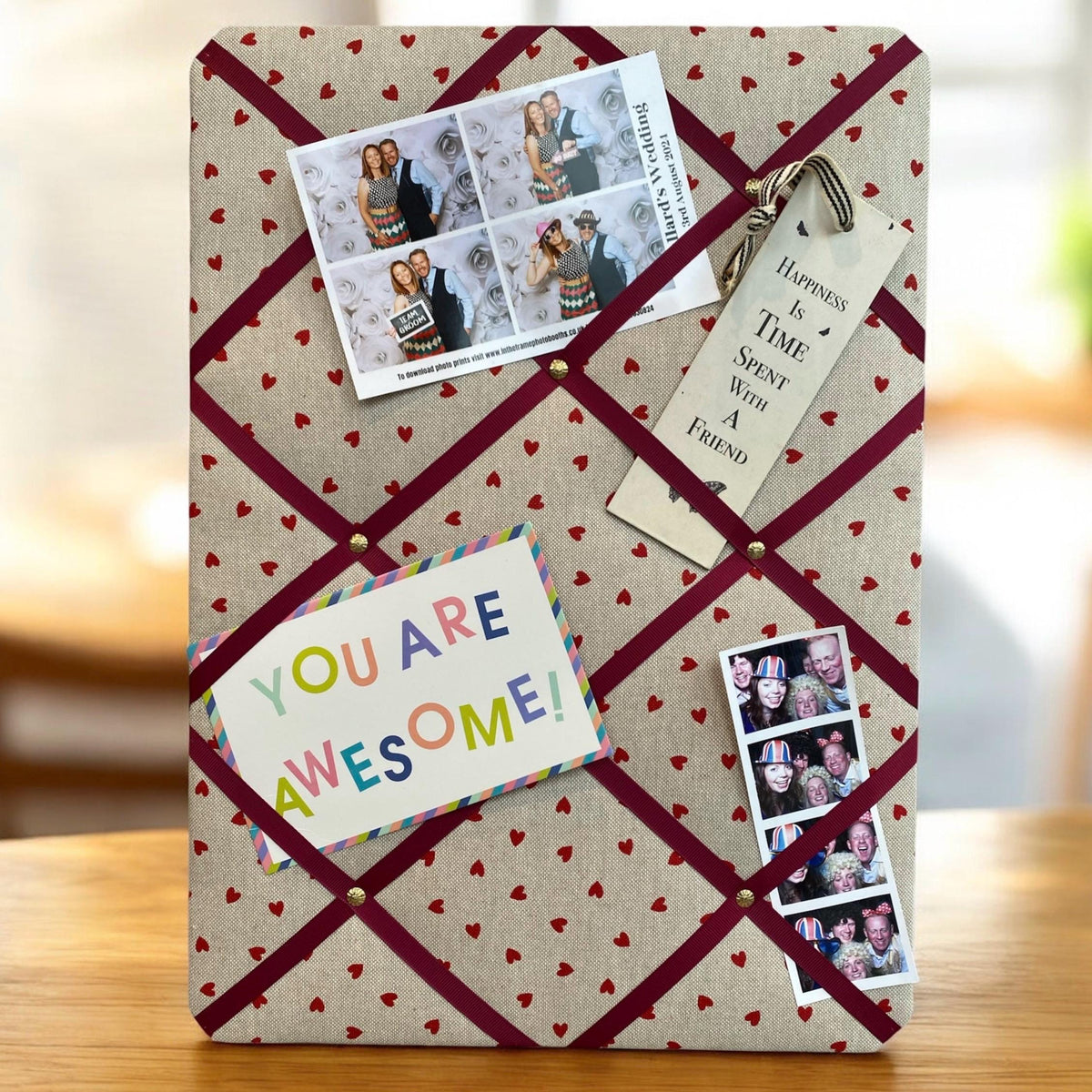Handmade Fabric and Ribbon Noticeboard ~ Valentine Love Hearts ~ 3 Sizes