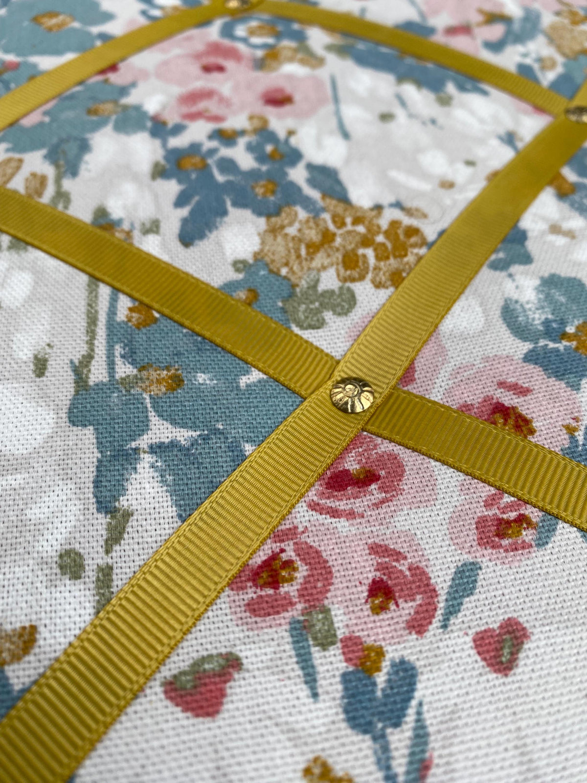 Handmade Fabric Noticeboard ~ Floral design in Summer with yellow ribbon