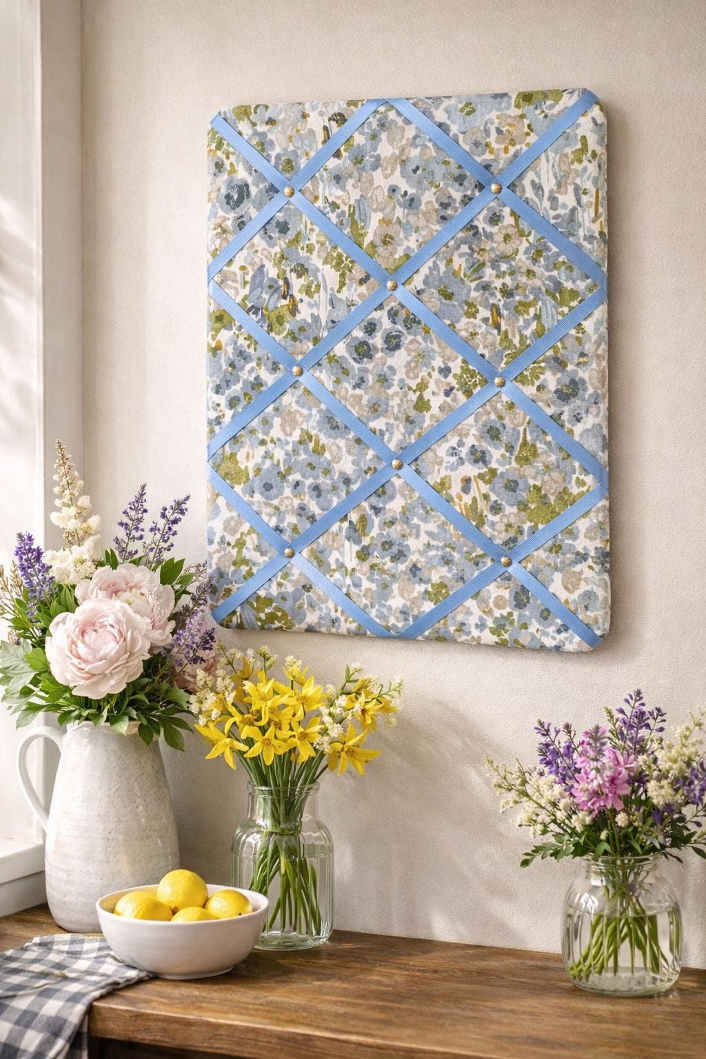 Handmade Fabric Noticeboard ~ Floral Ennerdale design in Mineral
