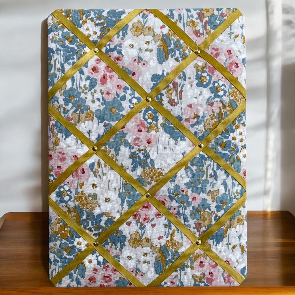 Handmade Fabric Noticeboard ~ Floral design in Summer with yellow ribbon