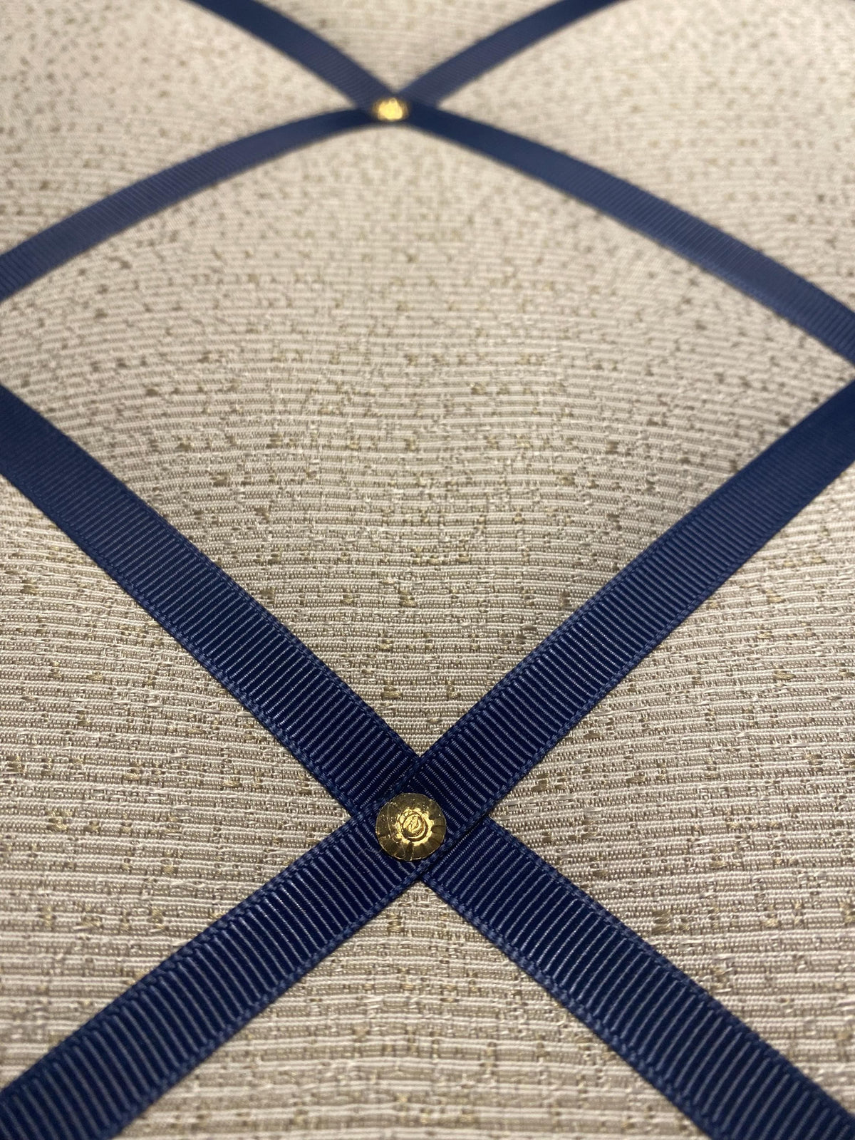 Handmade Fabric Noticeboard with Navy Ribbon and Brass Pins ~ Storage, Organisation and Display for Photos, Memos, and More ~ Office Decor