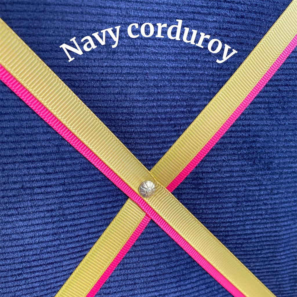 Large Navy Corduroy Noticeboard with Hot Pink and Mustard Yellow Ribbon  ~ Storage, Organisation and Display for Photos, Memos, and More