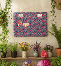 Handmade Fabric Noticeboard ~ Trailing Thistle in Navy, Hot Pink ribbon