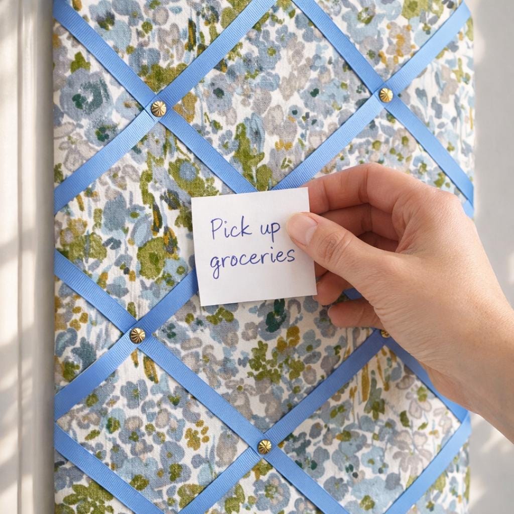Handmade Fabric Noticeboard ~ Floral Ennerdale design in Mineral