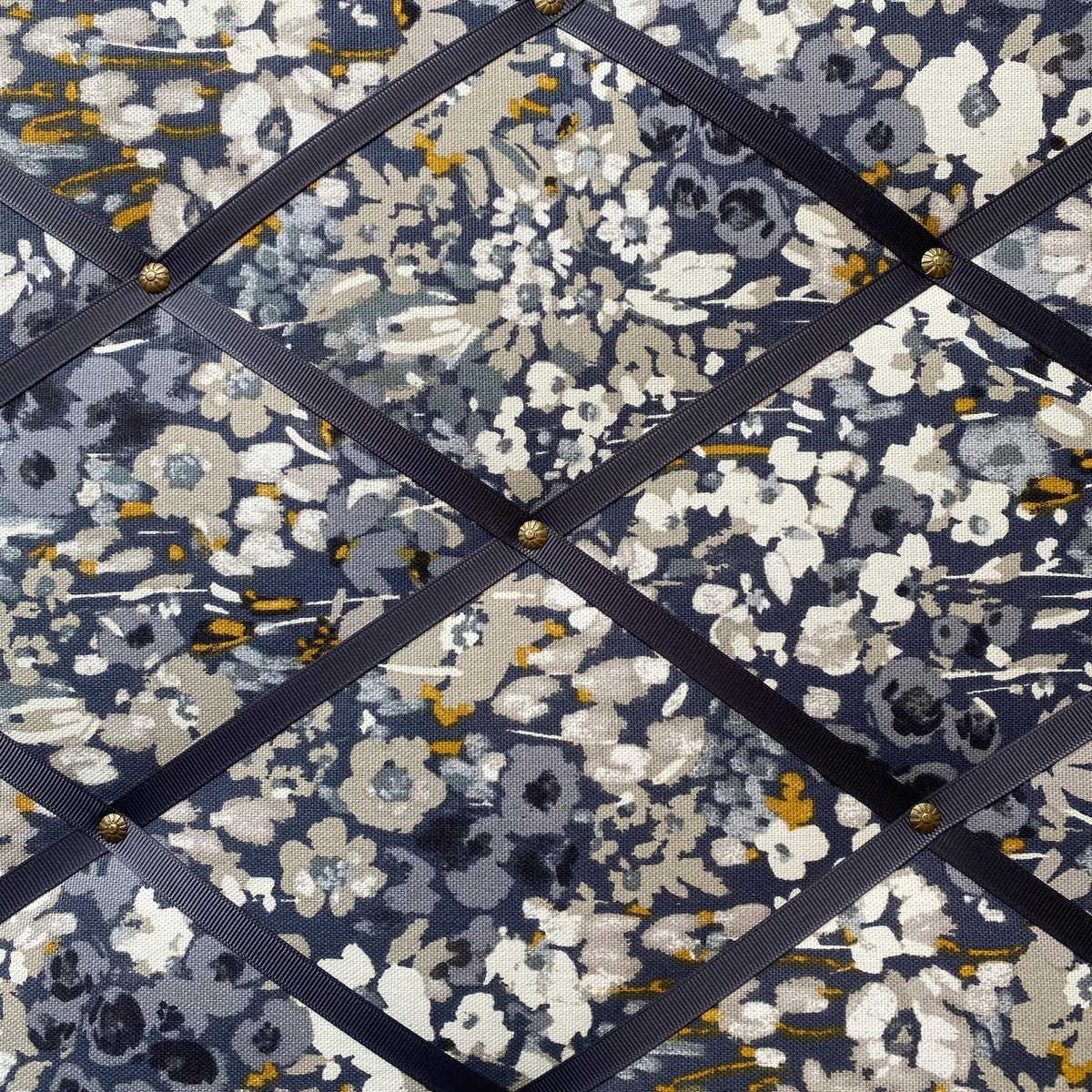 Handmade Fabric Memo Noticeboard ~ Floral Design in Denim Dark Blue with Matching Ribbon