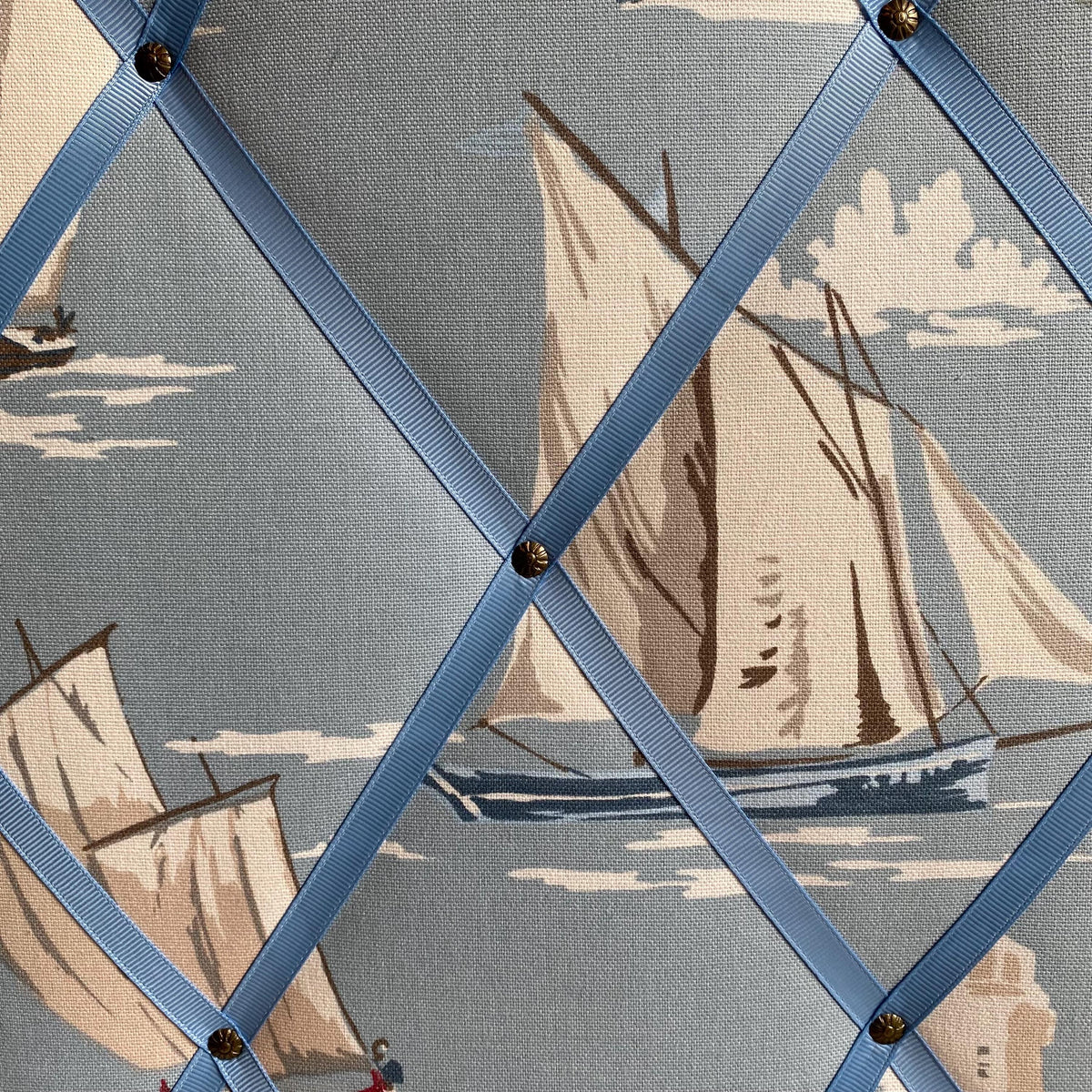 Handmade Fabric Noticeboard: Nautical Boat Seaside Linen with Blue Ribbon - storage and organisation for photos, notes, cards