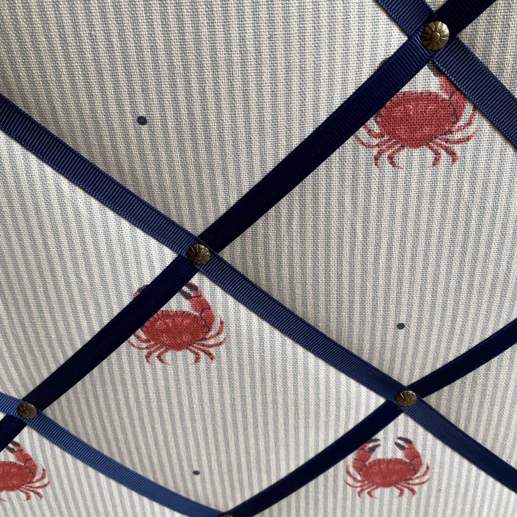 Handmade Fabric Noticeboard: Crab Seaside Linen with Navy Ribbon - storage and organisation for photos, notes, cards