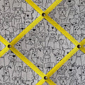 Handmade Fabric Noticeboard: Dog Themed Linen with Yellow Ribbon - storage and organisation for photos, notes, cards