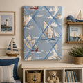 Handmade Fabric Noticeboard: Nautical Boat Seaside Linen with Blue Ribbon - storage and organisation for photos, notes, cards