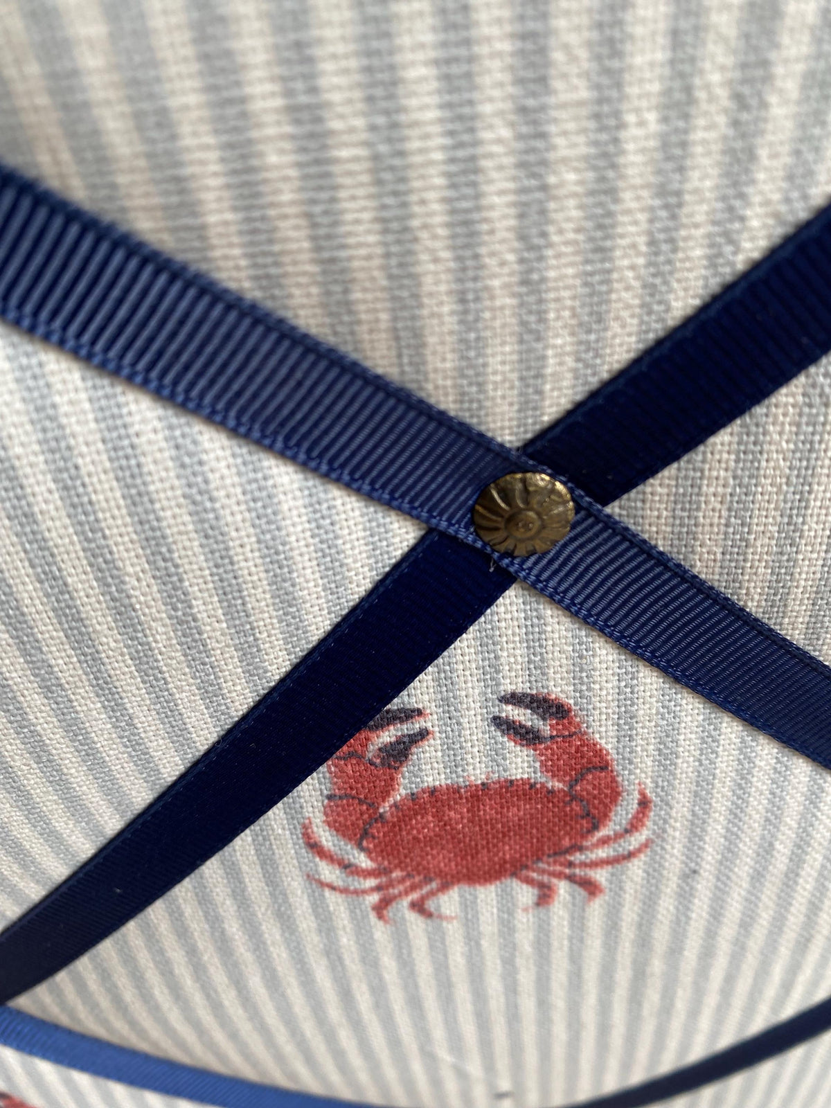 Handmade Fabric Noticeboard: Crab Seaside Linen with Navy Ribbon - storage and organisation for photos, notes, cards