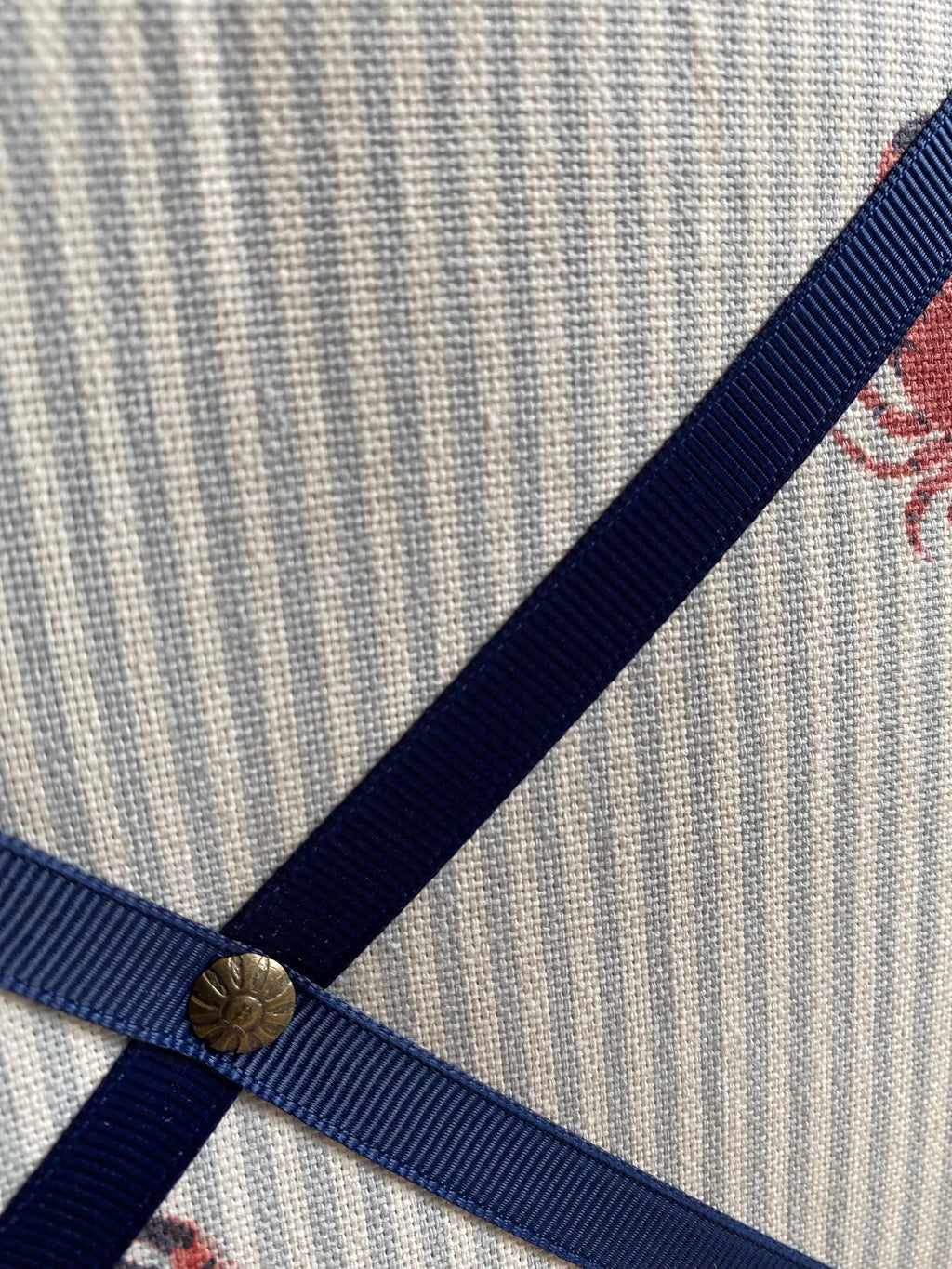 Handmade Fabric Noticeboard: Crab Seaside Linen with Navy Ribbon - storage and organisation for photos, notes, cards