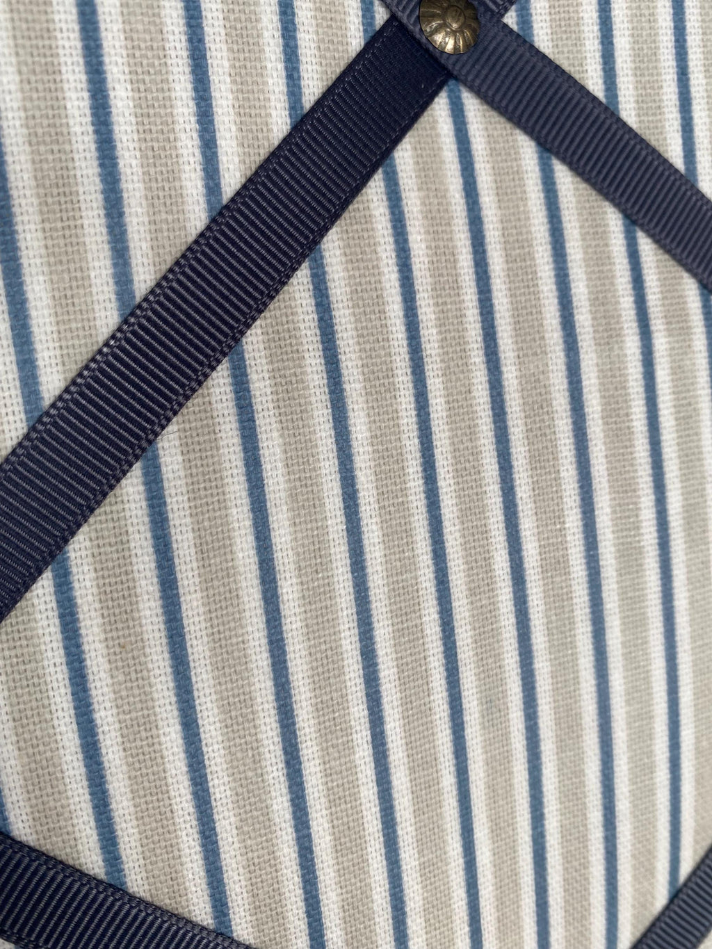 Handmade Oilcloth Wipe Clean Noticeboard ~ Stripes with Dark Grey Ribbon ~ A4 ~ for workshops, art studios, kitchens, potting sheds
